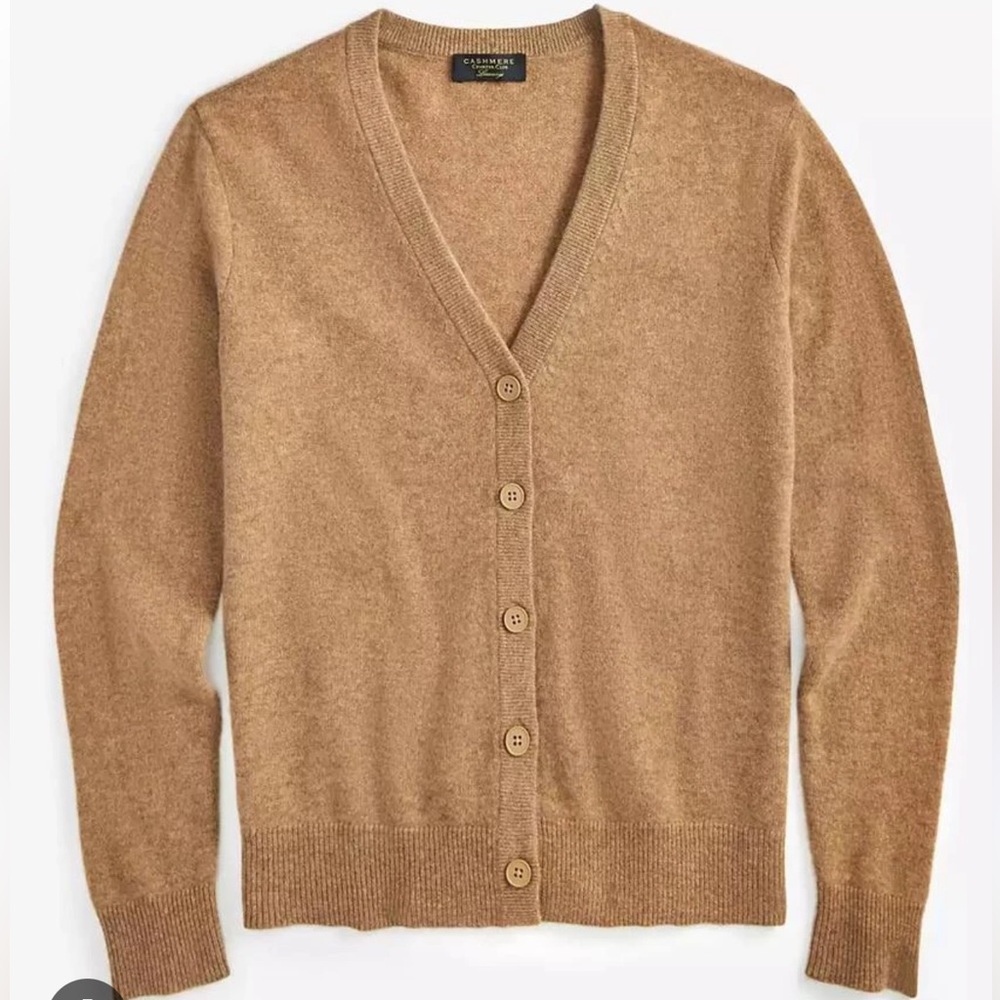 NWT Charter Club Women's Camel 2 Ply Cashmere V- Neck Cardigan Sweater Soft Warm - Picture 2 of 8